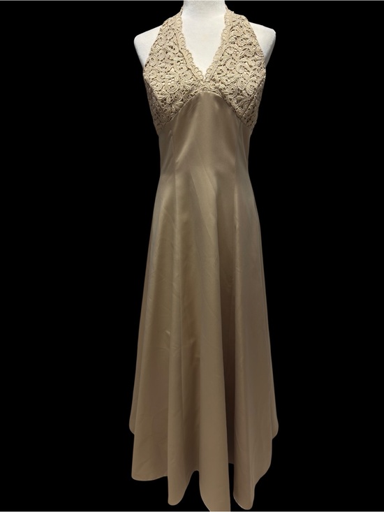 Jessica McClintock Dresses & Skirts - Vintage Jessica McClintock Champagne Satin Halter Lace Maxi A-Line Dress Size 10